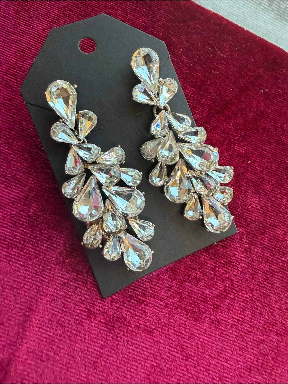 Vintage Rhinestone Art Deco Pierced Dangle Drop Earrings